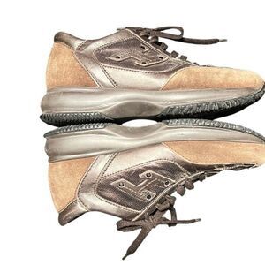 Hogan Brown Suede Metallic Sneakers Size 37.5 Made in Italy